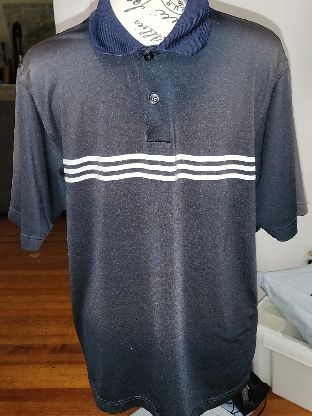 adidas Black/Grey Polo with White Horizontal Stripes